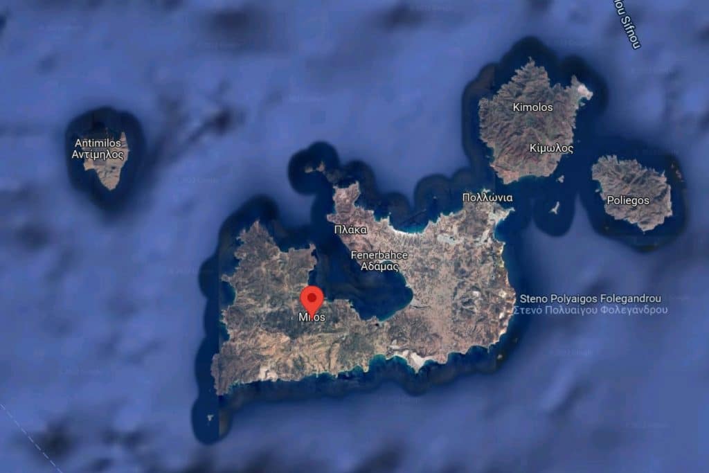 Congreso científico sobre la Atlántida. Isla de Milos 2005. Mapa de la Isla